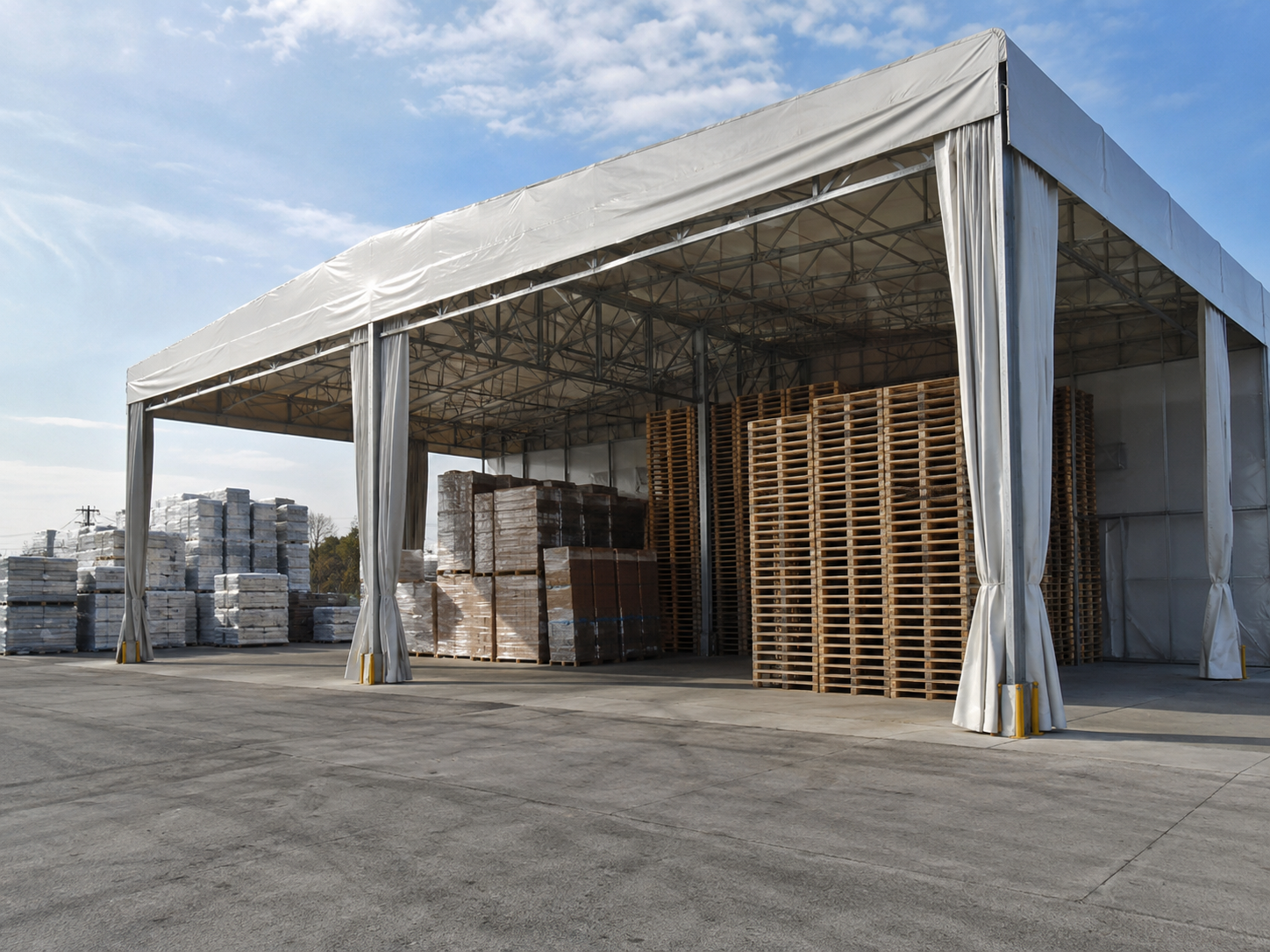 Capannoni mobili per deposito pallet e imballaggi industriali