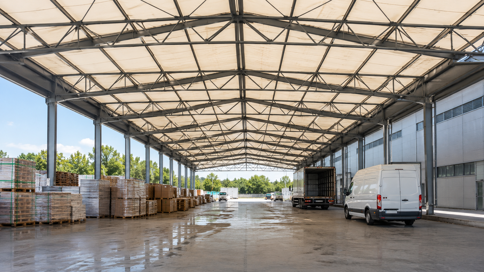 Coperture industriali in acciaio e PVC: protezione per merci, mezzi e aree operative
